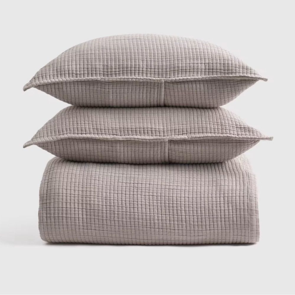 Quince Organic Ribbed Cotton Cover & Shams King Size Gray
